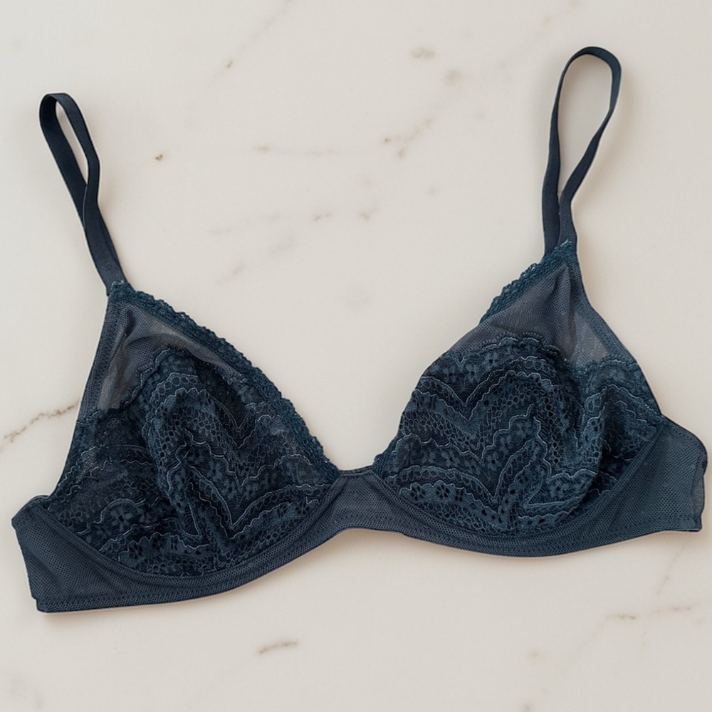 Free People Delicate Semi-Sheer Lace Bra Size 36C Charcoal Gray